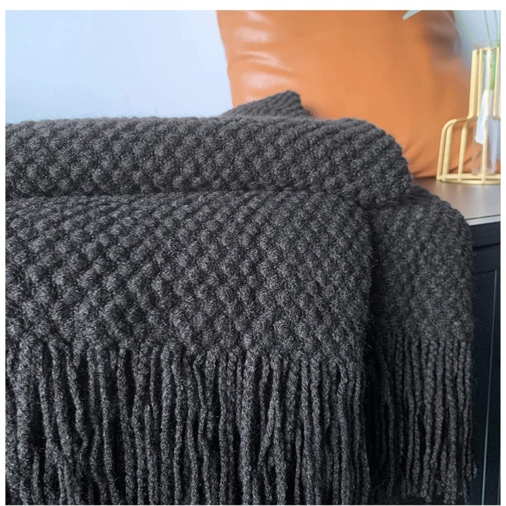 Chunky Knit Boho Fringe/Tassel Throw Blanket/Shawl - Picture 3 of 16